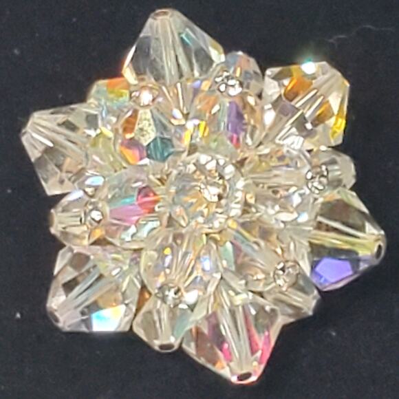 Antique 1930s Aurora Borealis Crystal Cluster Atomic Brooch Vtg Unsigned 1.5" - Picture 3 of 8